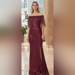 Alexander By Daymor NEW Red Bordeaux Lace Maxi Gown Dress Size 6 #1064